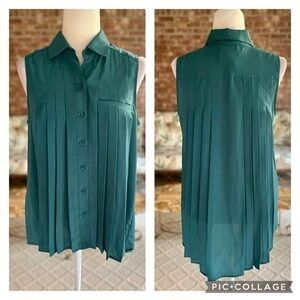 NWT BCBGeneration Top Teal Pleated High Low Sleeveless Blouse High Low NWT S